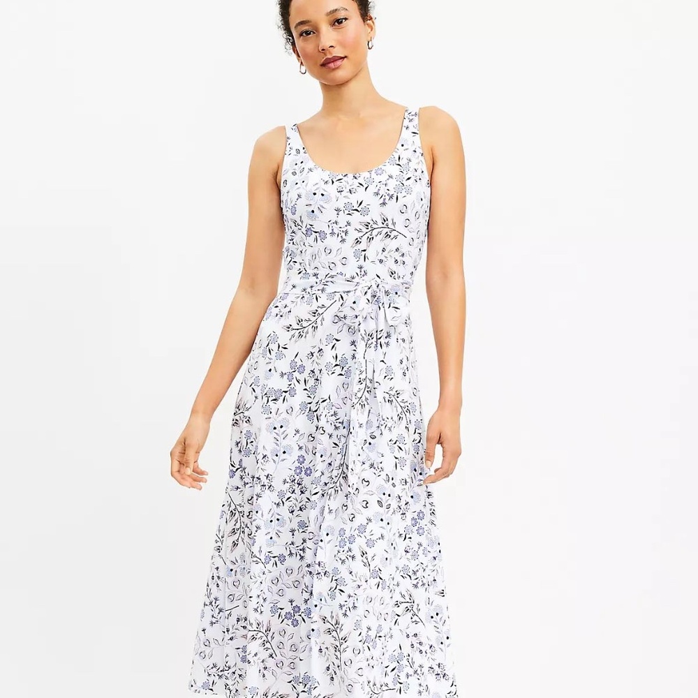 Cute LOFT Floral Knit Tank Midi Dress -Sz Large